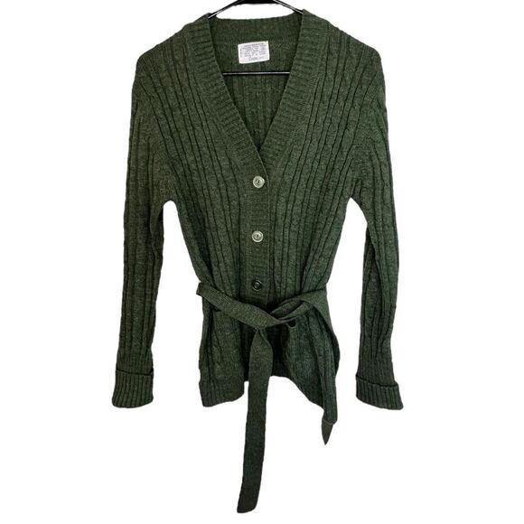 Sears Sweaters - Vintage Sears Forrest Green Button Up Cardigan With Belt